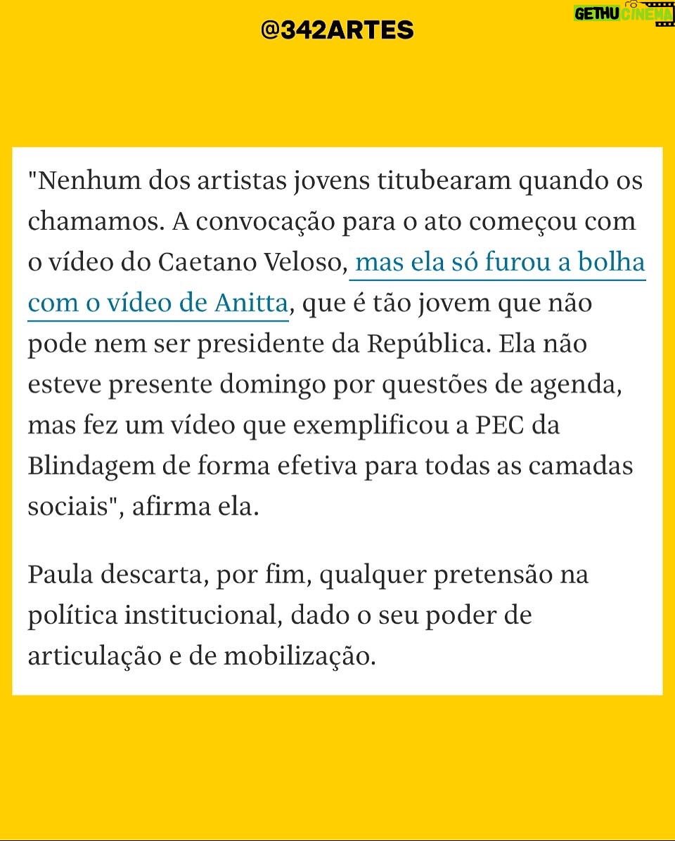 Letícia Sabatella - 4.4K Likes - Eu cantava essa música , antes de conhecê-la pessoalmente. Tá tudo ali na letra. Guerreiro é! Bravíssima Regente dessa Festa Democrática! Obrigada, @paulalavigne , incansável! Obrigada a todos que participaram!  Desde o primeiro encontro na sua casa, quando vc chamou opositores a se unirem pela Democracia, a sua ansiedade transformada em muita atitude , coragem, fé que contagiava e alimentava a esperança. Uma Força Fundamental, que trouxe muita gente pro rumo certo. Obrigada @paulalavigne e @caetanoveloso @342artes @midianinja todos que estão segurando as mãos .