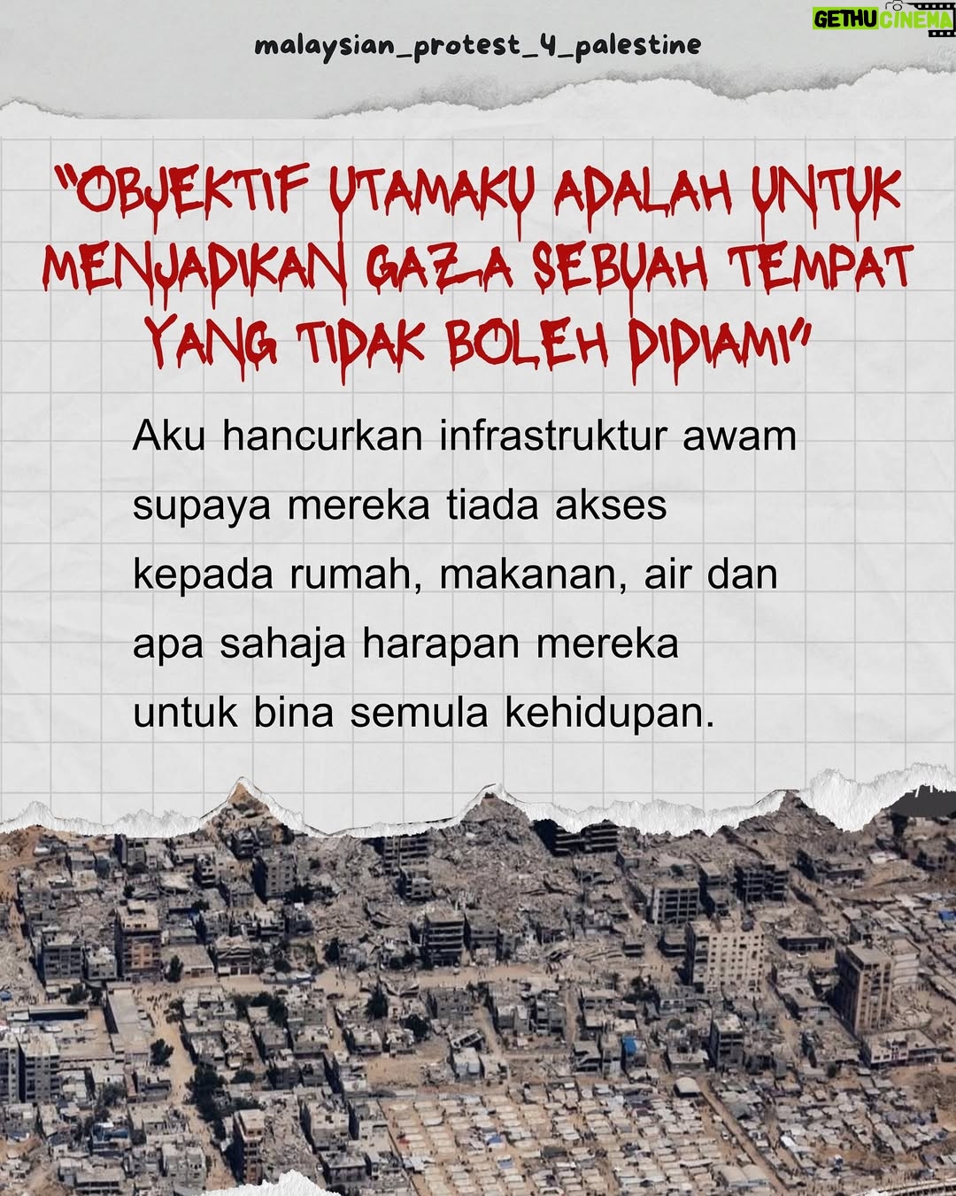Lisa Surihani - 10.3K Likes - Ini adalah monolog yang cuba menggambarkan kekejaman Israhell yang diketuai oleh Perdana Menterinya Bibi Net*nyahu. Ini bukan kata-kata yang direka semata-mata tetapi adalah gambaran ideologi Zionisma yang supremasis & rasis berdasarkan perbuatannya ke atas Gaza.

Kita perlu bangkit & musnahkan ideologi jijik ini. Selagi mana negara haram Israhell masih wujud, dunia tidak akan selamat daripada kejahatannya.

Jom taip “FREE PALESTINE” beramai-ramai di comment section.