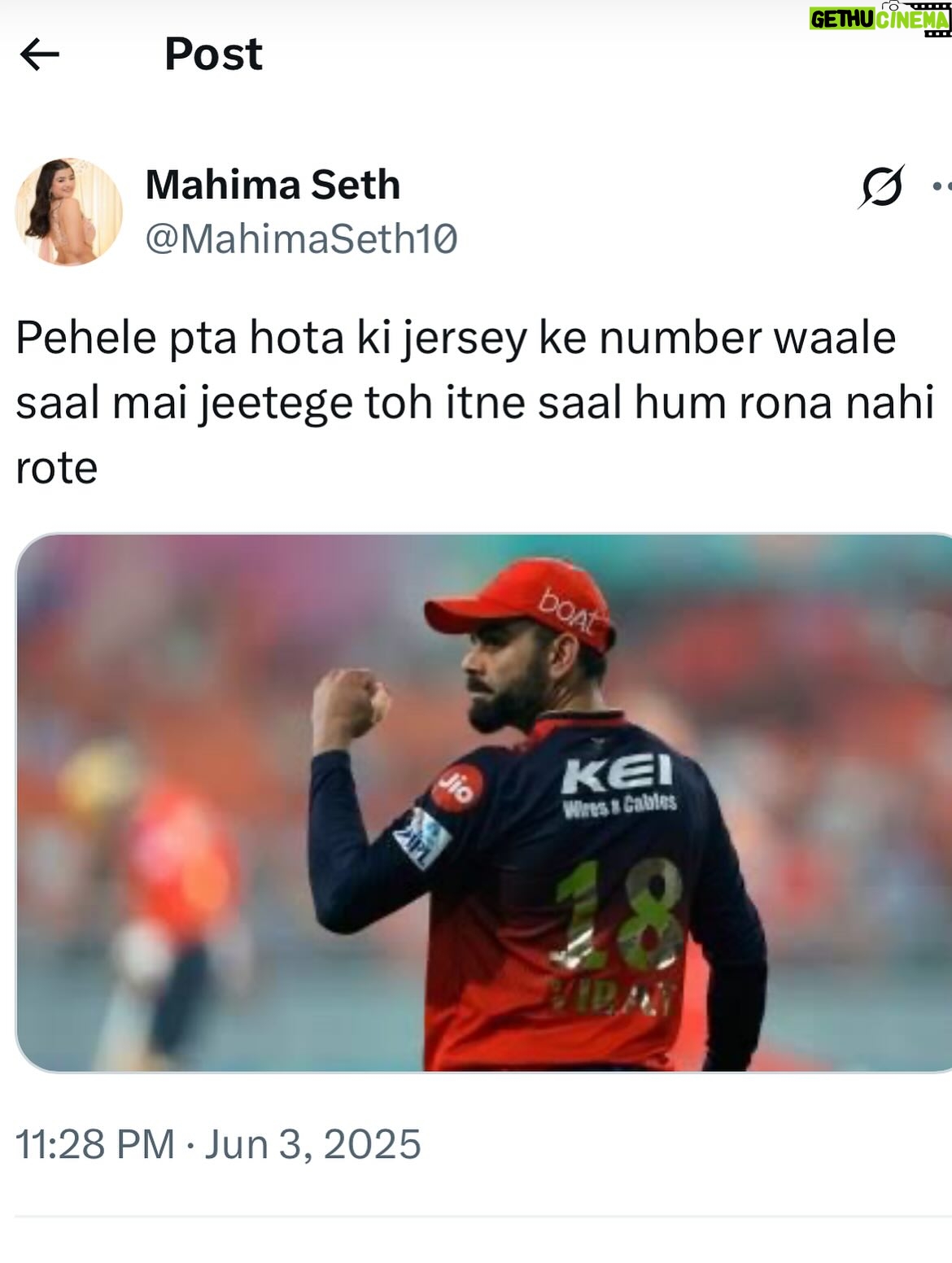 Mahima Seth - 23.4K Likes - God’s Plan ✨

Edit by - @edits_animationhd 
.
.
.
.
#rcb #ipl2025 #punjabisongs #punjabkings #viratkohli #virat #krunalpandya #anushkasharma #eesalacupnamde #mumbaiindiansfan #royalchallengersbangalore