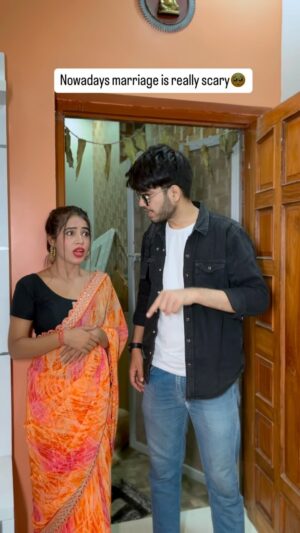 Megha Sahu Instagram - “Nowadays Marriage” is really scary 😂 
#husbandandwife #marriage #couplegoals #funny #comedy #reelsinstagram #foryou #explore