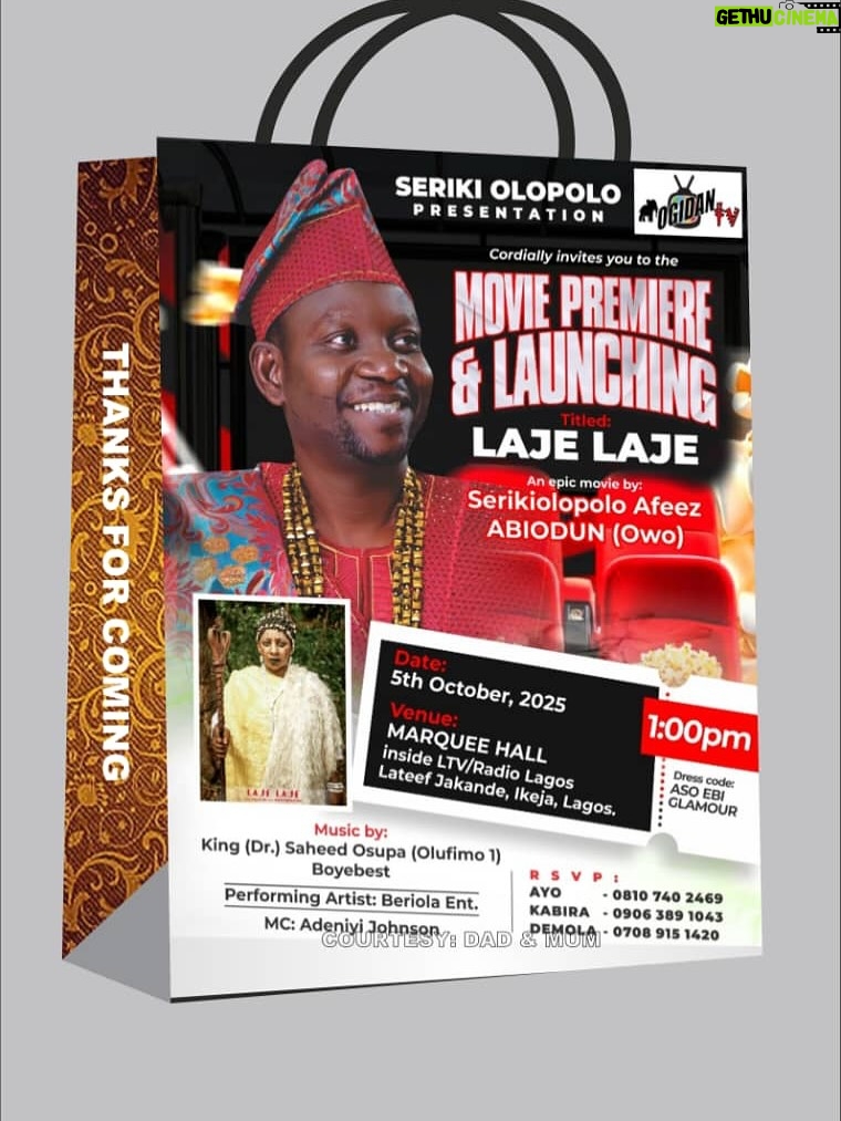 Mide Martins - 23.4K Likes - SPECIAL ANNOUNCEMENT !!!📣 

Today makes it exactly 1 month to my epic movie premiere 
Titled LAJE LAJE 
That’s coming up on the 5th of OCTOBER 2025 at Ikeja 
I’m using this medium to invite all lovers of good movies,my fans,family,friends both home and abroad, also my colleagues to please come with love and full support and do this with me 
Thanks to y’all in advance God bless you 🥰❤️

Gate pass: Ankara/ access card 
RSVP 
Ayo 08107402469
Kabira - 09063891043
demola - 07089151420