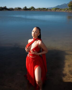 Mihlali Ndamase Instagram - Damsel in this dress. 

dress: @lindym___ 
Ph. @kpaparazzi_