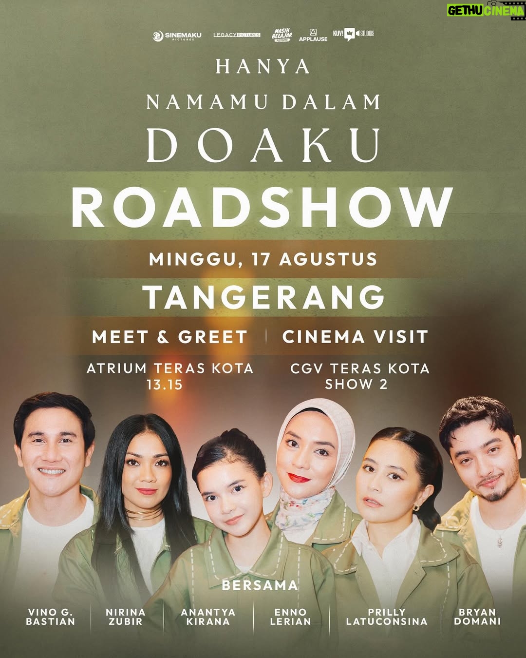 Naysila Mirdad - 477 Likes - ROADSHOW HANYA NAMAMU DALAM DOAKU!✨

Buat kalian warga Yogyakarta, Solo, Tasikmalaya dan Tangerang kita ketemuan yuk!🤩🙌 Bakal ada para cast & filmmakers dari film Hanya Namamu Dalam Doaku lho💚

Acara ini GRATIS!!! Ajakin keluarga, teman-teman dan pasangan kamu yaaa 🫶🏻

Catat tanggalnya dan sampai bertemu disana! 👋🏼

#HanyaNamamuDalamDoaku #HNDD #MencintaimuDalamDoa