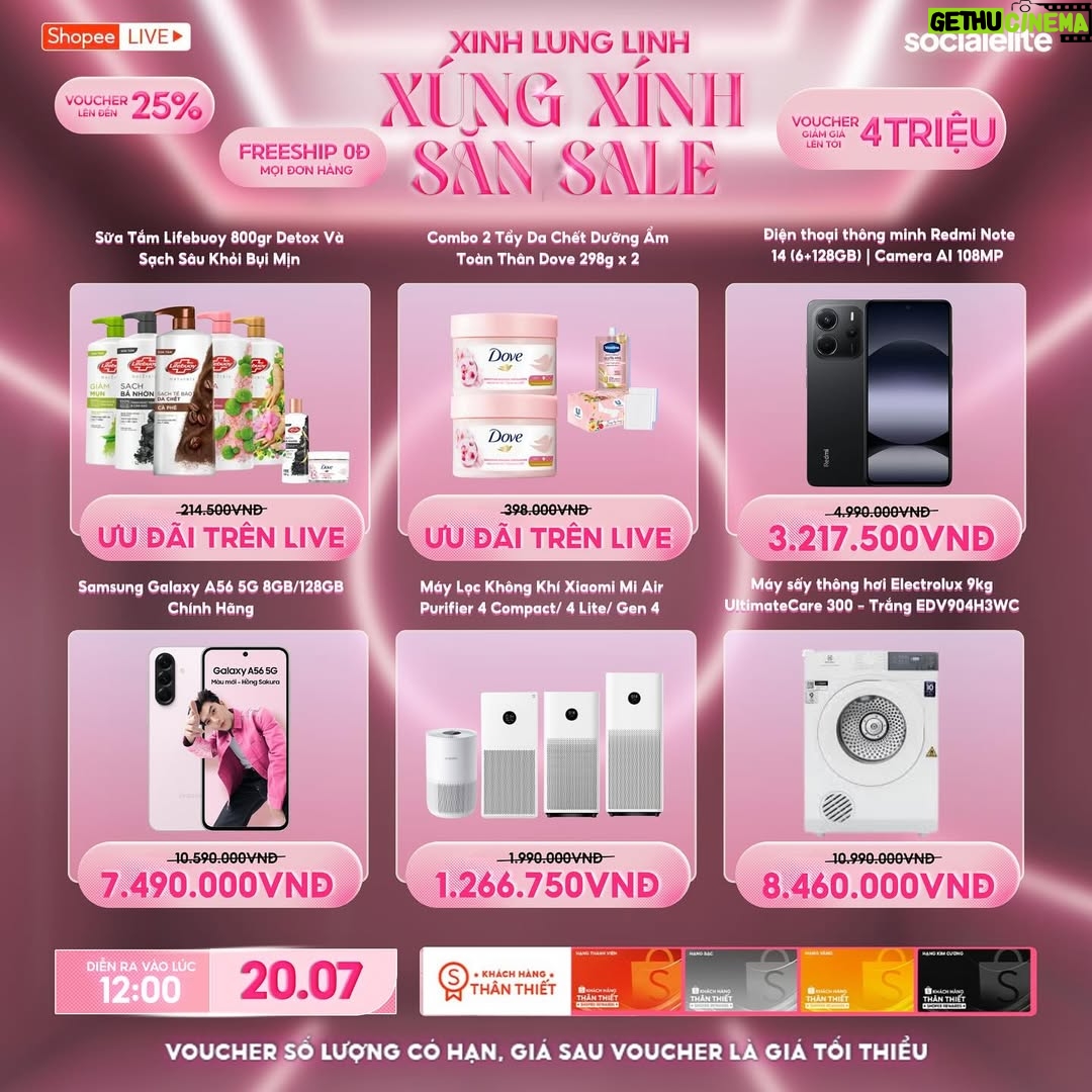 Nha Phuong - 241 Likes - 💥 DEAL NỔI BẬT – CHỈ CÓ TRONG MEGA LIVESTREAM 20.7💥
👗 Gia dụng thông mình
💄 Set trang điểm lung linh – DEAL SIÊU HỜI
👜 Túi xách trendy – giảm ĐẬM SÂU

🧡 Xem live, săn ngay deal cực phẩm từ Sĩ Thanh & Nhã Phương!
📅 12h00 trưa - 20/7
🎁 Có quà tặng – Có mã giảm – Có deal hời 🥰
#shopeelive #socialelite #sithanh #nhaphuong #megalivestream #shopeemembershipday