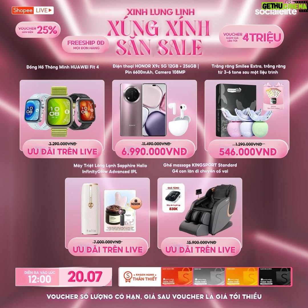 Nha Phuong - 241 Likes - 💥 DEAL NỔI BẬT – CHỈ CÓ TRONG MEGA LIVESTREAM 20.7💥
👗 Gia dụng thông mình
💄 Set trang điểm lung linh – DEAL SIÊU HỜI
👜 Túi xách trendy – giảm ĐẬM SÂU

🧡 Xem live, săn ngay deal cực phẩm từ Sĩ Thanh & Nhã Phương!
📅 12h00 trưa - 20/7
🎁 Có quà tặng – Có mã giảm – Có deal hời 🥰
#shopeelive #socialelite #sithanh #nhaphuong #megalivestream #shopeemembershipday