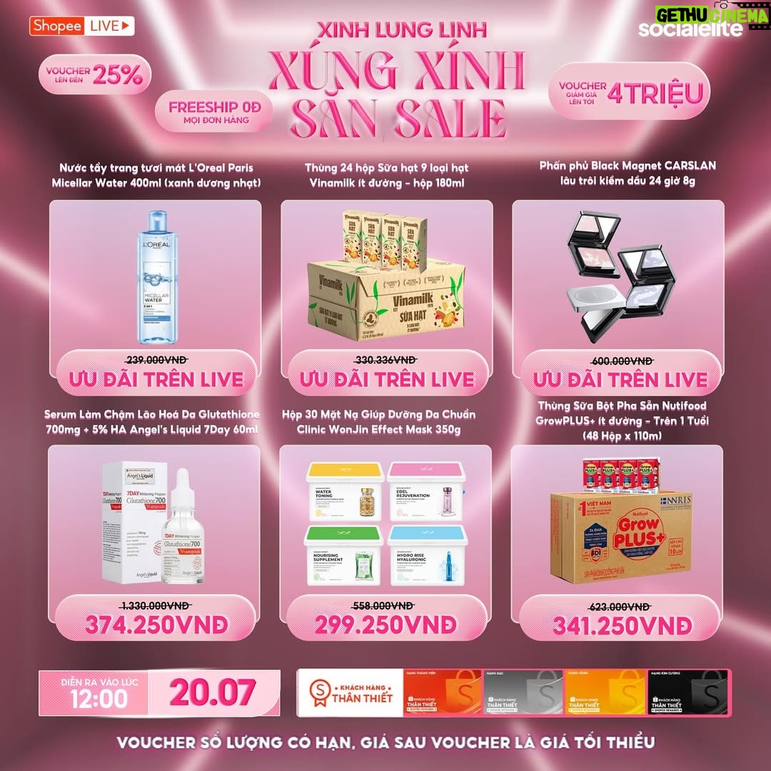 Nha Phuong - 241 Likes - 💥 DEAL NỔI BẬT – CHỈ CÓ TRONG MEGA LIVESTREAM 20.7💥
👗 Gia dụng thông mình
💄 Set trang điểm lung linh – DEAL SIÊU HỜI
👜 Túi xách trendy – giảm ĐẬM SÂU

🧡 Xem live, săn ngay deal cực phẩm từ Sĩ Thanh & Nhã Phương!
📅 12h00 trưa - 20/7
🎁 Có quà tặng – Có mã giảm – Có deal hời 🥰
#shopeelive #socialelite #sithanh #nhaphuong #megalivestream #shopeemembershipday
