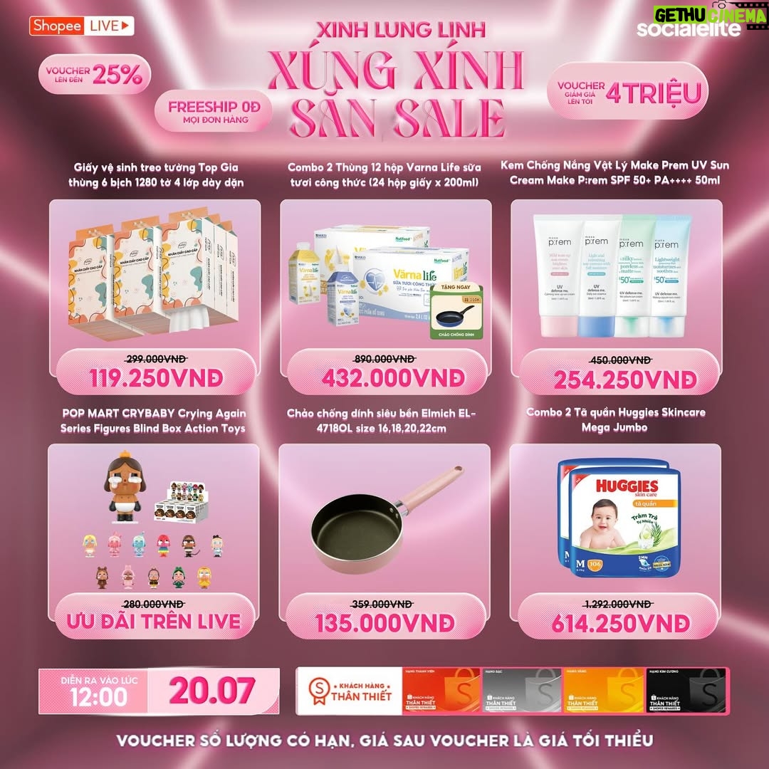 Nha Phuong - 241 Likes - 💥 DEAL NỔI BẬT – CHỈ CÓ TRONG MEGA LIVESTREAM 20.7💥
👗 Gia dụng thông mình
💄 Set trang điểm lung linh – DEAL SIÊU HỜI
👜 Túi xách trendy – giảm ĐẬM SÂU

🧡 Xem live, săn ngay deal cực phẩm từ Sĩ Thanh & Nhã Phương!
📅 12h00 trưa - 20/7
🎁 Có quà tặng – Có mã giảm – Có deal hời 🥰
#shopeelive #socialelite #sithanh #nhaphuong #megalivestream #shopeemembershipday