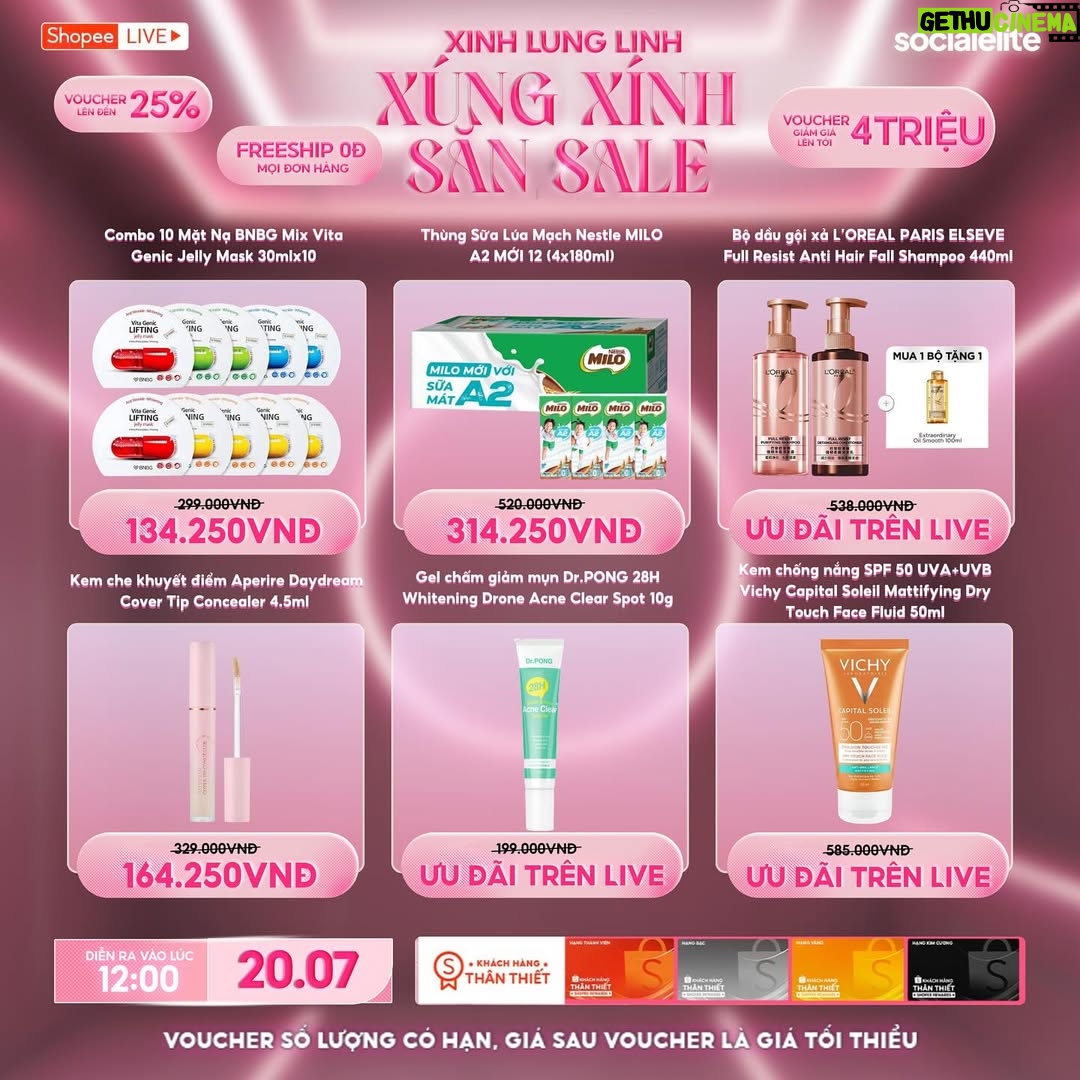 Nha Phuong - 241 Likes - 💥 DEAL NỔI BẬT – CHỈ CÓ TRONG MEGA LIVESTREAM 20.7💥
👗 Gia dụng thông mình
💄 Set trang điểm lung linh – DEAL SIÊU HỜI
👜 Túi xách trendy – giảm ĐẬM SÂU

🧡 Xem live, săn ngay deal cực phẩm từ Sĩ Thanh & Nhã Phương!
📅 12h00 trưa - 20/7
🎁 Có quà tặng – Có mã giảm – Có deal hời 🥰
#shopeelive #socialelite #sithanh #nhaphuong #megalivestream #shopeemembershipday