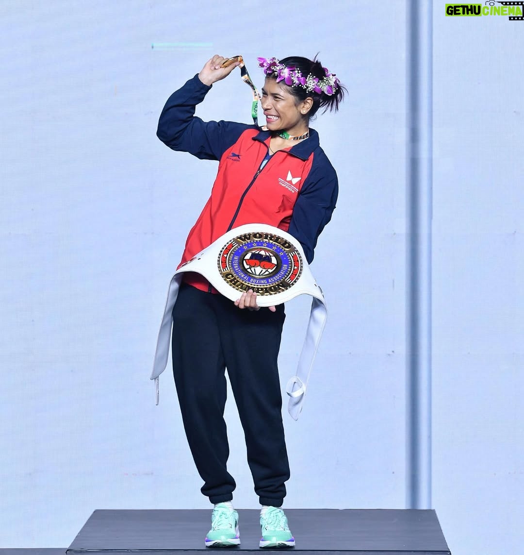 Nikhat Zareen - 97.2K Likes - 2023 WORLD CHAMPION 🥇

Ecstatic. Humbled. Grateful😇🙌🏻. 

I'm extremely happy to start my year with my second gold medal at world championships, and to do so in front of my home crowd is extremely special to me. My sincere thanks go out to all of you for your prayers and support😊🙏🏻.

India, this one is for you. 
🥇

📸: @sj_thephotographer07 

#WWCHDelhi #WorldChampionships 🥊
#itshertime