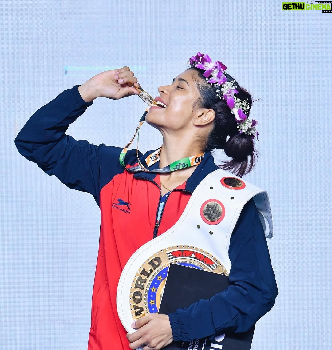 Nikhat Zareen - 97.2K Likes - 2023 WORLD CHAMPION 🥇

Ecstatic. Humbled. Grateful😇🙌🏻. 

I'm extremely happy to start my year with my second gold medal at world championships, and to do so in front of my home crowd is extremely special to me. My sincere thanks go out to all of you for your prayers and support😊🙏🏻.

India, this one is for you. 
🥇

📸: @sj_thephotographer07 

#WWCHDelhi #WorldChampionships 🥊
#itshertime