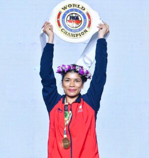 Nikhat Zareen Instagram - 2023 WORLD CHAMPION 🥇
Ecstatic. Humbled. Grateful😇🙌🏻.
I'm extremely happy to start my year with my second gold medal at world championships, and to do so in front of my home crowd is extremely special to me. My sincere thanks go out to all of you for your prayers and support😊🙏🏻.
India, this one is for you.
🥇
📸: @sj_thephotographer07
#WWCHDelhi #WorldChampionships 🥊
#itshertime