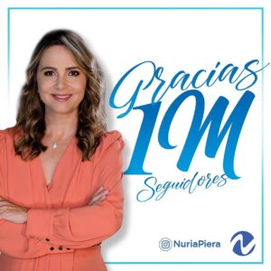 Nuria Piera Instagram - No es que lo buscaba es que sólo estoy agradecida.
Las redes han cambiado la vida de todos, es una carrera frenética por seguidores, likes, y comentarios, que a muchos alimentan sus egos o les sirven de sustento, o simplemente solo queremos mantenernos en contacto con personas que desconocemos pero compartimos ideales, filosofía de vida y propósitos.
Esta cuenta es una vía para eso y espero siempre mantenerla de esta forma.
A veces me gustaría compartir más, pero confieso que me da algo de timidez y me pregunto, realmente les interesaría saber donde estoy, que estoy haciendo? 
Para muchos esa es una pregunta que tiene una repuesta lógica, me dirían, por eso te siguen. Posiblemente tengan razón, pero mi compromiso con ustedes me impide que solo vean una parte “linda” de mi vida, generando una sensación de plenitud, abundancia y felicidad que a veces dista de la realidad.
Además, no hay duda que algo me juega una trastada, y es la frontera de los nuevos tiempos, donde por una parte todo se ventila vs la discreción de lo eminentemente personal. Todavía me falta un buen trecho por cruzar.
Hoy, celebro esta cantidad de seguidores con humildad y responsabilidad social.
#gracias
