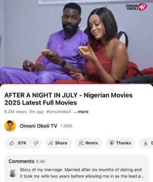 Omoni Oboli Instagram - Been so busy, I forgot to tell y’all…
A NIGHT IN JULY has officially hit 10 MILLION views 🎉💃🏽
and AFTER A NIGHT IN JULY has soared past 6 MILLION views! 🥹💝
How do I even thank you enough, besties? Thank you for riding with us every step of the way!
Big love to my baby girl @uchemontana, my love @eso.dike, and our entire amazing cast and crew for these two incredibly beautiful films, both packed with life’s lessons ❤️
If you haven’t watched yet, now’s the perfect time!
Head to Omoni Oboli TV on YouTube and enjoy them.
#PremiumOrNothing #ANightInJuly #AfterANightInJuly #OmoniOboliTV