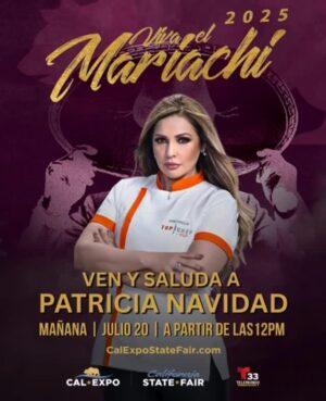 Patricia Navidad Instagram - 🎺✨ ¡VIVA EL MARIACHI! ✨🎺
Este domingo vive la pasión, el talento y la tradición en la Competencia Juvenil de Mariachi 2025 🎶🎤
📍 Escenario principal de la Feria Estatal de California
📅 12 p.m. a 4 p.m.
📺 Producido por CalExpo, la Feria Estatal de California y Telemundo 33
🎙️ Maestros de Ceremonia:
Brian Lozano y Jocelin Cuevas, ¡los rostros que ya conoces de Telemundo 33!
Ven y conoce a la gran ganadora de la tercera temporada de Top Chef VIP @patricianavidad_oficial 🧑🍳
🌟 Y por la noche…
¡Prepárate para una presentación estelar con Majo Aguilar y Joss Favela!
🚪 Puertas abren a las 5:30 p.m.
🎵 Show inicia a las 6:30 p.m.
Este verano, celebramos el legado, la cultura y la música que nos une como comunidad 💛
#VivaElMariachi #Mariachi2025 #FeriaEstatalCA #Telemundo33 #OrgulloLatino #SacramentoEvents #TradiciónQueVive