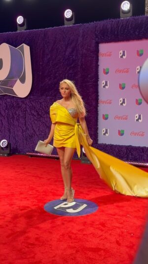 Paulina Rubio Instagram - En la alfombra roja!
Make up @beautybyharper
Hair @marco_hair_makeup
styling team @luciamaldonado @angieestilo
Dress by @suzelletaveras