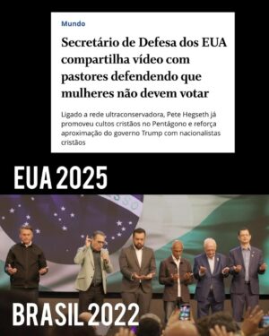 Petra Costa Instagram - A teologia do domínio não é um fenômeno isolado dos EUA. No Brasil, setores da bancada evangélica, com lideranças fundamentalistas, seguem a mesma cartilha, articulando um projeto de poder que ataca direitos e ameaça a democracia. A conexão é global — e o avanço dessa agenda é coordenado.