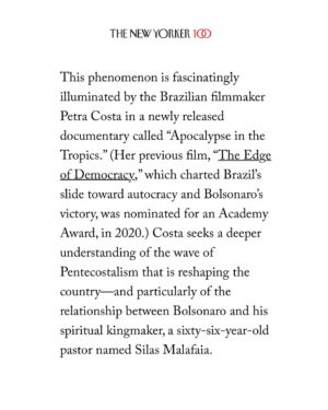 Petra Costa Instagram - Honrado que Jon Lee Anderson escreveu na @newyorkermag sobre nossa investigação em “Apocalipse nos Trópicos” no contexto do julgamento de Bolsonaro. Estamos em um momento da história onde os Estados Unidos poderiam aprender muito com o Brasil sobre como lidar com pessoas envolvidas em tentativas de golpe.
Como eu disse no artigo, o Brasil nunca julgou os militares pelo que fizeram durante a ditadura. Eles nunca foram punidos por esses crimes. Bolsonaro foi eleito presidente celebrando esses crimes. Se ele for condenado, será um marco civilizacional para o Brasil. Em um país moldado por golpes, esta poderia ser a primeira vez que alguém é enviado para a prisão por incitar um.
O link para o artigo na descrição do perfil ou em bit.ly/thenewyorker-veredict
__________
Honored that Jon Lee Anderson wrote about our investigation in ‘Apocalypse in the Tropics’ in the contexts of Bolsonaro’s trial. We are in a moment in history where the United States could learn a lot from Brazil about how to reckon with people involved in coup attempts.
As I said to in the article, Brazil never tried the military for what they did during their dictatorship. They were never punished for those crimes. Bolsonaro was elected President celebrating those crimes. If he is convicted, it will be a civilizational milestone for Brazil. In a country shaped by coups, this could be the first time someone is sent to prison for inciting one.
Link to the full article in my bio or at bit.ly/thenewyorker-veredict