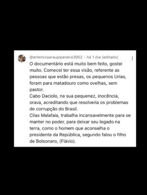 Petra Costa Instagram - Uma semana de Apocalipse nos Trópicos na Netflix
Alegria acompanhar como o filme tem ecoado por aí, nos stories, posts e comentários.
