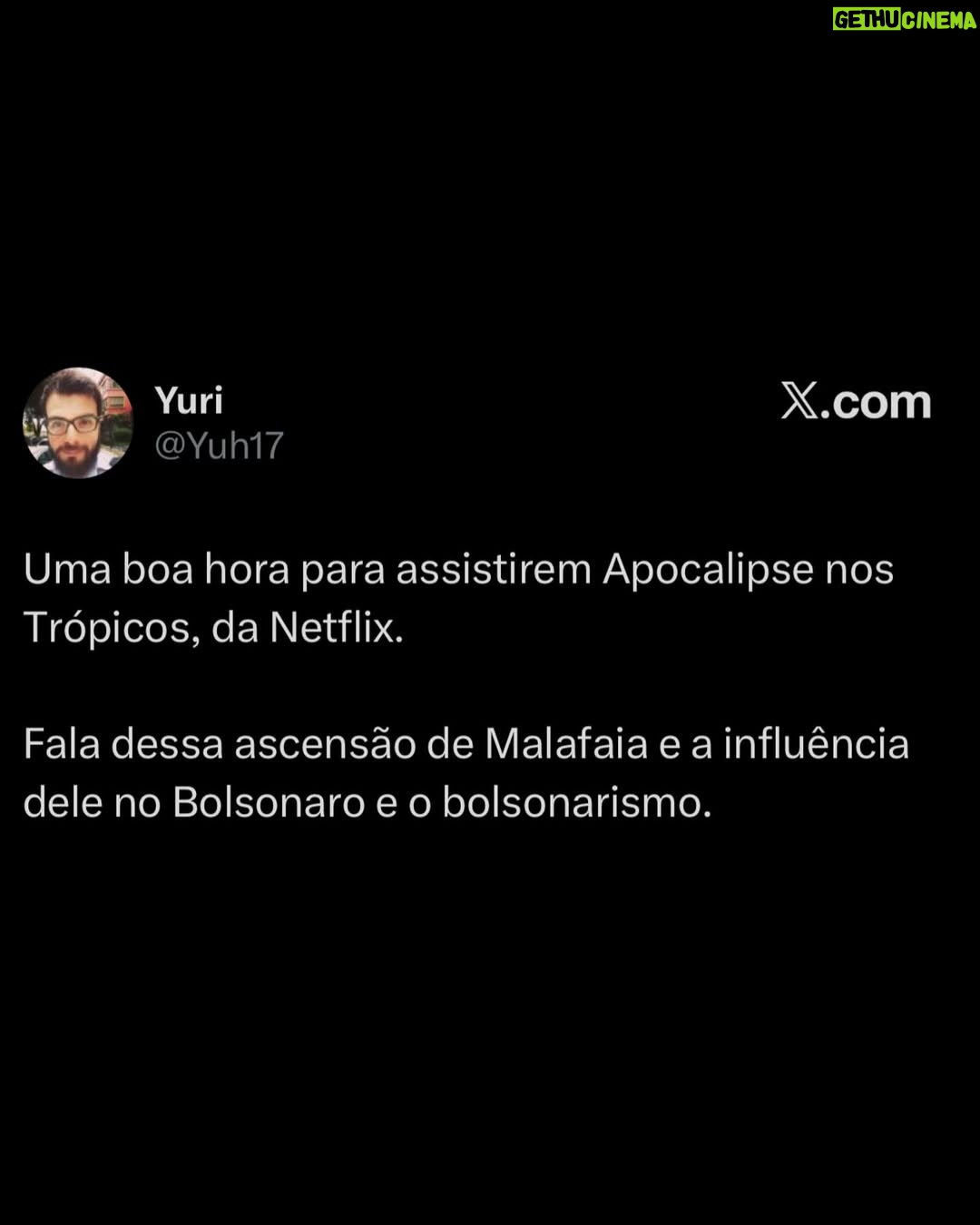 Petra Costa - 14.1K Likes - Mais do que nunca, Apocalipse nos Trópicos segue atual.

Entre as reviravoltas dos áudios reveladores que a PF descobriu, as reações exaltadas e debates sobre fé, política e democracia nas redes, o filme continua gerando repercussão e diálogo na sociedade. Basta ver os comentários acima para sentir a dimensão desse impacto.

Se você ainda não assistiu, está na Netflix.
Se já assistiu, esse é o momento de compartilhar — com amigos, família, nos stories, nos grupos de WhatsApp.

📣 Cada eco ajuda a manter viva essa conversa urgente sobre o futuro do Brasil.