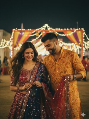 Pooja Bafna Instagram - Because we are unable to attend actual dandiya nights we made AI do it for us. Which one is your favourite 1-2 or 3 ❤️🙈🫶🏻