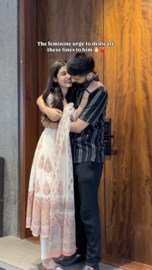 Pooja Bafna Instagram - You and who ? Tag and Share it with them NOWWW 😍🫰🏻
#couplegoals #cutecouple #relationshipgoals #marriagegoals #husbandandwife #feminineurge #guzaara #trendingreels #trendingaudio #viralreels #explorepage #poojakaranbafna #sukoon
Couple goals , relationship goals , marriage , husband and wife , feminine urge to dedicate songs , guzaara , sukoon , viral , trending , explore page , reels Instagram , pooja Karan Bafna
