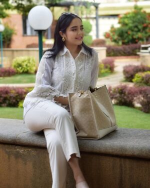 Preethi Singh Instagram - Wearing @haus.of.handmade White lace patch shirt.āļø