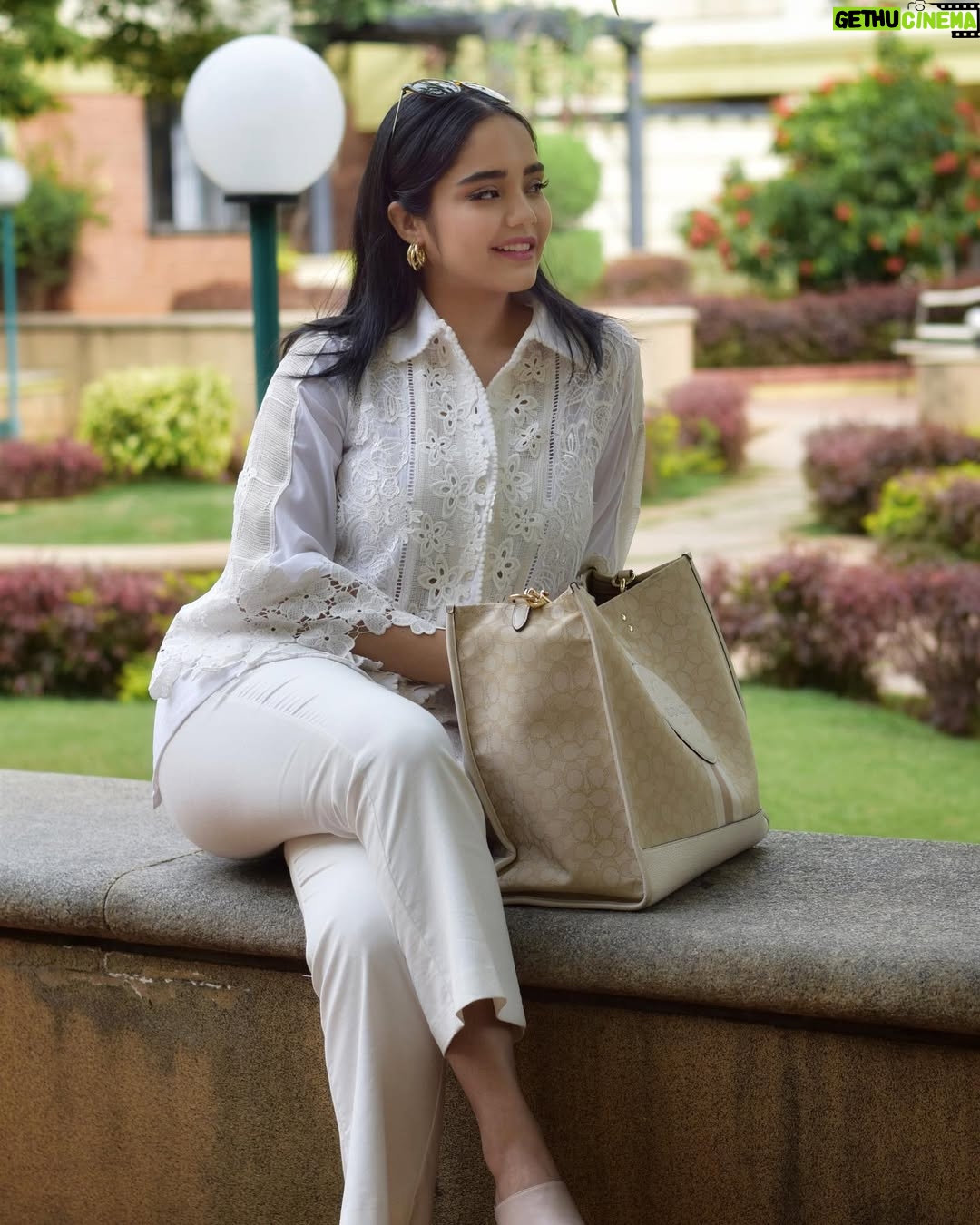 Preethi Singh - 4.4K Likes - Wearing @haus.of.handmade White lace patch shirt.☘️