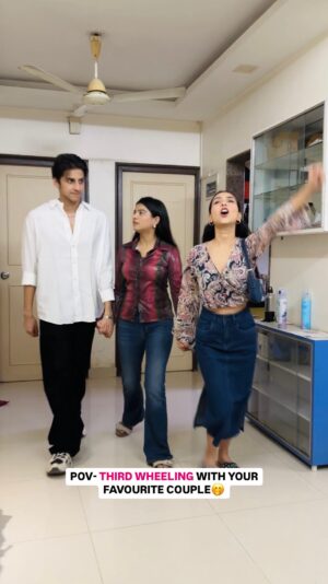 Radhika Guglani Instagram - That one person in every relationship!🤭 Send them! ☺️
.
.
.
.
#thirdwheel #couplereels #relationship #couplevideos #love #girlfriend #boyfriend