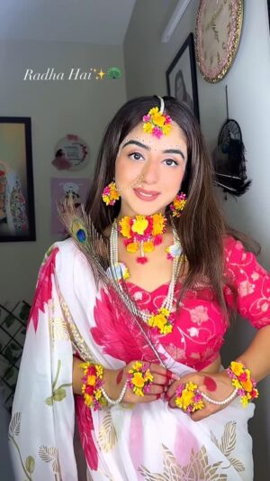 Rhythempreet Kaur Instagram - tried this look for the first time 🥹 Raadha Rani 🙏🏻 @iamrhythem
makeup by : @iamrhythem
.
.
.
#janamashtmi #reelsinstagram #trendingreels #india #culture #trendingreels #krishna #radha