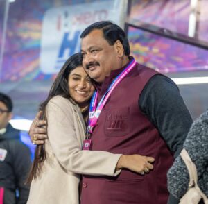 Sanchita Bashu Instagram - After so long, I finally met my Mama, the Secretary General of Indian Hockey. His dedication to the sport and the nation fills me with immense pride. the Hockey India League was such a proud and emotional moment. Watching the game was inspiring, but meeting him after so long made it unforgettable. 🏑❤️”