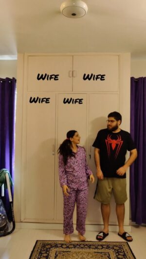 Searha Asghar Instagram - Wardrobe War! @lala_umer29 
.
Pj @blissallnight 
.
Song- Beat Automotive Tan Tan
.
#reels #couples #couplegoals #husband #wife #rofl #reelsinstagram #reel #funny