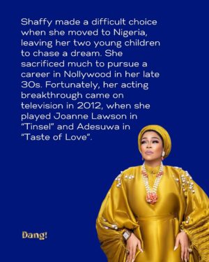 Shaffy Bello Instagram - Swipe: Her most groundbreaking feat is her bold return to Nigeria in her 30s to reinvent herself from a U.S.-based singer into one of Nollywood’s most elegant and versatile actresses, proving it’s never too late to chase a new dream and redefine success. Listen to her speak more about her story on the latest episode of @dearifeseries on my YouTube.
@iamshaffybello you’re a role model for strength and creativity in Nollywood!
#DangWoman #Dang