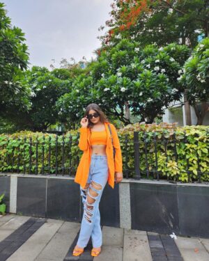 Simran D Sharma Instagram - FALLING IN LOVE WITH WHO I AM…….🧡
.
.
.
#orange #selflove #explore #foryou #fashion #outfitoftheday