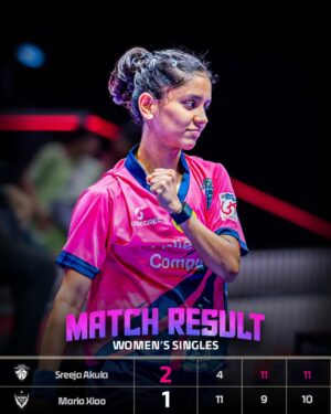 Sreeja Akula Instagram - Comes back to take the match with a golden point 👏🏻🫡
📺 Watch LIVE on @jiohotstar & @starsportsindia 🔗
#UTT #UTTSeason6 #UltimateTableTennis