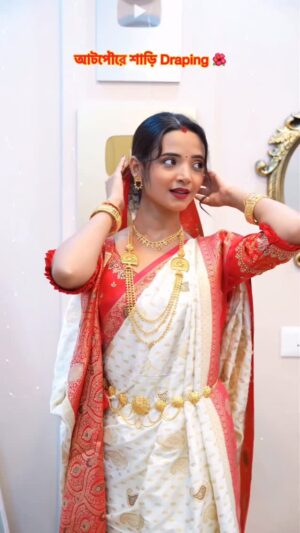 Sumedha Bhattacharyya Instagram - আটপৌরে শাড়ি Draping🌺
#festivewithsumedha (Day 16/45)🪷