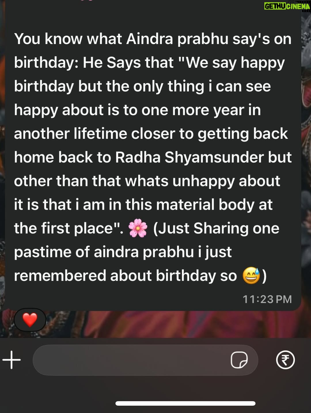 Surbhi Sikri - 19.3K Likes - Another trip around the sun, but more importantly another year closer to RadheShyam. 🌸

This past year broke me, built me, and most of all brought me closer to the Divine.
And as I step into a new year, I don’t wish for ease or certainty… just the strength to walk wherever ShyamSundar leads me.

“Marobe rakhobe tohar iccha.”
May I continue to move, serve, and rise only by His hukum.

All that is, and all that will be and is His mercy. 🧚🏻‍♂️

RadheeeeeRadheeeee 🌻