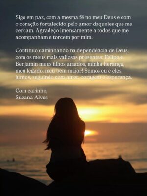 Suzana Alves Instagram - āEm tudo somos atribulados, mas nĆ£o angustiados; perplexos, mas nĆ£o desanimados.
Perseguidos, mas nĆ£o desamparados; abatidos, mas nĆ£o destruĆdos;
Trazendo sempre por toda a parte a mortificação do Senhor Jesus no corpo, para que a vida de Jesus se manifeste tambĆ©m no nosso corpo; 2CorĆntios 4:8-10 šš¼
āA fim de poderdes compreender, com todos os santos, qual Ć© a largura, e o comprimento, e a altura, e a profundidade e conhecer o amor de Cristo, que excede todo entendimento, para que sejais tomados de toda a plenitude de Deus.ā
EfĆ©sios 3:18-19 ā¤ļø