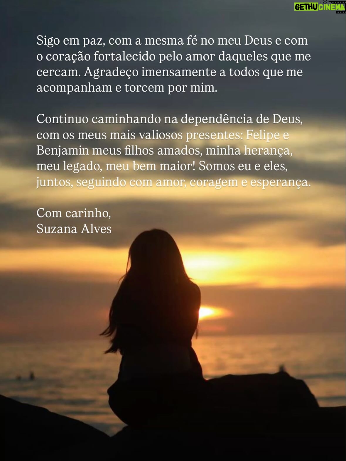 Suzana Alves - 11.5K Likes - “Em tudo somos atribulados, mas não angustiados; perplexos, mas não desanimados.
Perseguidos, mas não desamparados; abatidos, mas não destruídos;
Trazendo sempre por toda a parte a mortificação do Senhor Jesus no corpo, para que a vida de Jesus se manifeste também no nosso corpo; 2Coríntios 4:8-10 🙏🏼

“A fim de poderdes compreender, com todos os santos, qual é a largura, e o comprimento, e a altura, e a profundidade e conhecer o amor de Cristo, que excede todo entendimento, para que sejais tomados de toda a plenitude de Deus.”
Efésios 3:18-19 ❤️