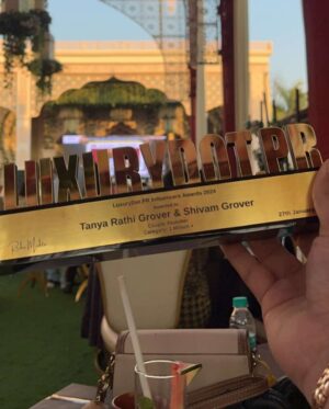 Tanya Rathi Instagram - From creating moments to making milestones, we did it together! 🏆✨ Honored to receive the Popular Couple Youtuber Award (1 Million Category) with my better half—our journey is made of dreams, love, and endless hustle. ❤️ #BestCreators #TeamUs #AwardedForLoveAndCreativity