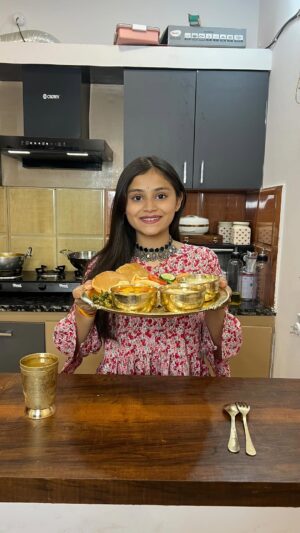 Vaidika laddha Instagram - Special Thali Recipe💗😋
For Aloo Tamatar Sabzi:
~Oil
~ jeera & mustard seeds
~ Green chillies
~ 1 tbsp Mother’s Recipe Ginger Garlic paste
~ 2-3 Tomatoes
~ Salt
~ 1/2 tbsp Mother’s Recipe Tamarind paste
~ 1 .5 tbsp Red chilli powder
~ 1/2 tbsp Haldi
~1/2 tbsp Aamchur powder
~ 1/2 tbsp coriander powder
~ Black salt
~ Boiled Aloo
• Add water & mix it well & cook it for some time also garnish it with some dhaniya patti .
For Pulav:
~ Oil
~ jeera & mustard seeds
~ Mother’s Recipe Ginger garlic paste
~ Green chillies
~ Carrots
~ Cauliflower
~ potatoes
~ Black pepper powder
~ Chaat masala
~ Salt
• Cook vegetables & then add boiled rice to it & garnish it with dhaniya.
For Bhindi:
~ Oil
~ jeera & mustard seeds
~ Bhindi
~ Salt
• Cook it for some time.
~ Salt
~ Red chilli powder
~ Turmeric powder
~ Coriander powder
~ Aamchur powder
For Cucumber Raita:
~ Dahi
~ Sliced cucumber
~Black pepper
~ Salt
~ chaat masala
~ Mother’s Recipe Dhaniya Pudina chutney
•Mix it well
• Make puris& fry them in hot & also fry some Mother’s Recipe Potato Papad with it.
• At the end serve thali with Rasgulla, Aloo Tamatar sabzi , Bhindi sabzi, Cucumber Raita, pulav , Salad ,Mother’s Recipe Mango pickle ,Puri , potato papad , nimbu sharbat.
Follow @eatandeatttttt for more such easy recipes.