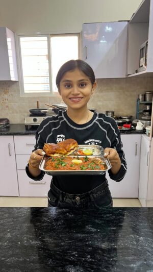 Vaidika laddha Instagram - Butter Masala Pav Bhaji 😋💗
~1 cup Gobhi
~ 1/2 cupMatar
~1/2 cup Carrot
~1/4 th cup Beetroot
• Cook them in cooker for 3-4 whistles until they become soft & mushy.
~ Butter
~Oil
~3 Onions
~1 Capsicum
~3-4 Boiled potatoes
• Mix all the Boiled vegetables well & mash them properly.
For tadka:
~ Oil
~Green chilli paste
~Garlic paste
~Red chilli paste
~ 3 Tomato puree
• Cook them properly.
~Butter
~2 tbsp Red chilli powder
~1 tbspTurmeric powder
~ 1/2 tbsp Garam masala
~1 tbspCoriander powder
~1 tbspAamchur powder
~Salt
~2 tbspPav bhaji masala
• Cook the tadka until the oil gets separated & mix it in the mashed vegetables.
~ Add leftover water to adjust the consistency.
For pav:
~Butter
~ Add some bhaji
•Garnish it with some dhaniya & serve it hot with salad.
Follow @eatandeatttttt for more such easy recipes.