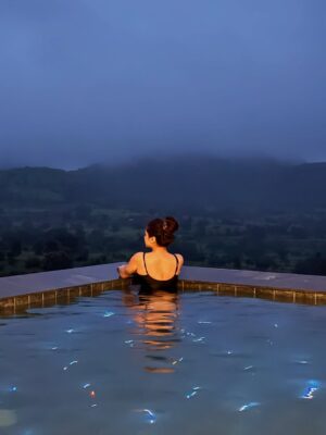 Vrushali Vachhiyat Instagram - Snippets from my recent flawless weekend escape ✨👙🪞🏡
.
📍: Ikigai, @saffronstays @saffronstayswithyou
.
.
(Weekend, weekend trip, weekend getaway, villa, view, weekend villa, saffronstays, igatpuri, nashik, hill view, monsoon feels, infinity pool, aesthetic villa, holiday villa)