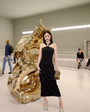 Yang Mi Instagram - 很开心以全新身份参加LOEWE2024春夏女装秀，廓形、比例、巨大的青铜雕塑，一场艺术与时装的视觉碰撞，谢谢 @loewe 和 @jonathan.anderson  的邀请❤️