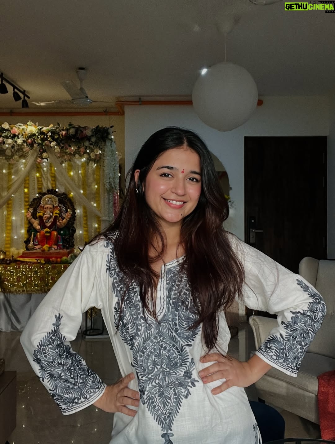 vishakha pandey - 14.8K Likes - Call it my Ganpati OOTD series.💛
.
Outfit 1 : @myntra 
Outfit 2 : Gifted by a friend
Outfit 3 & 7 : Chickenkaari Kirti from Lucknow local market.
Outfit 4 & 6 : Mumma’s Saree
Outfit 5 : @noor.e.kashmir 
Outfit 8 : Dress from Goa’s local market paired with dupatta
Outfit 9 : Kurti bought from Sarojini and jeans is from @myzudio 
Outfit 10 : @gulabi_dori 
.
#vishakhapandey #lookbook #ootd #indian #indianoutfit #lookinspiration #ganpati #fashion #traditonal #traditions