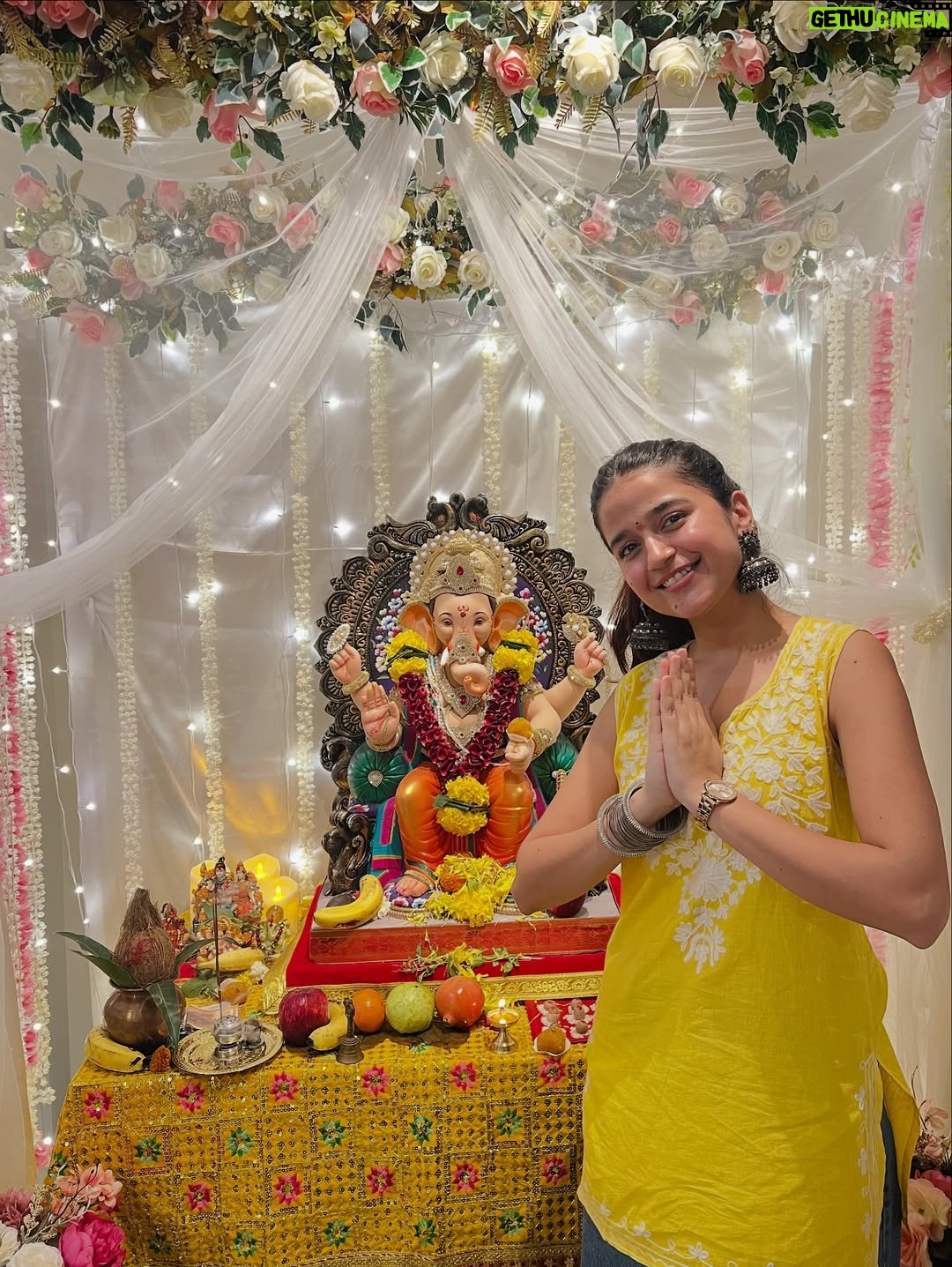vishakha pandey - 14.8K Likes - Call it my Ganpati OOTD series.💛
.
Outfit 1 : @myntra 
Outfit 2 : Gifted by a friend
Outfit 3 & 7 : Chickenkaari Kirti from Lucknow local market.
Outfit 4 & 6 : Mumma’s Saree
Outfit 5 : @noor.e.kashmir 
Outfit 8 : Dress from Goa’s local market paired with dupatta
Outfit 9 : Kurti bought from Sarojini and jeans is from @myzudio 
Outfit 10 : @gulabi_dori 
.
#vishakhapandey #lookbook #ootd #indian #indianoutfit #lookinspiration #ganpati #fashion #traditonal #traditions
