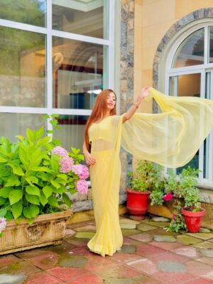 Abeera Khan Instagram - Hayeeee ✨ obsessed with sareee 🔥🕊️___
Saree by 👉🏻💕 @akbrand_collection 🤍🕊️💛
#foryou #réel #post #saiyaraa #instagram #viral #saree