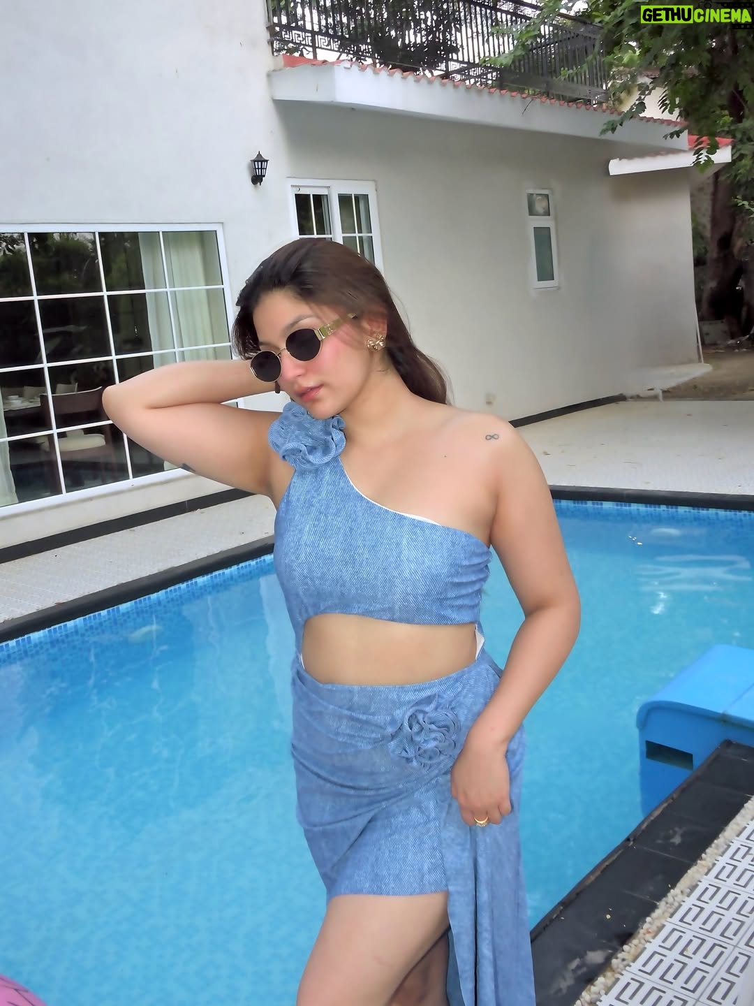 Akshita - 1.4K Likes - ageing like…something!! 25th 🩵🥂
Wearing @materialgbyprishakritika 

(25th birthday, Birthday Morning, Twenty Five, Birthday Behaviour, Poolside Spam)