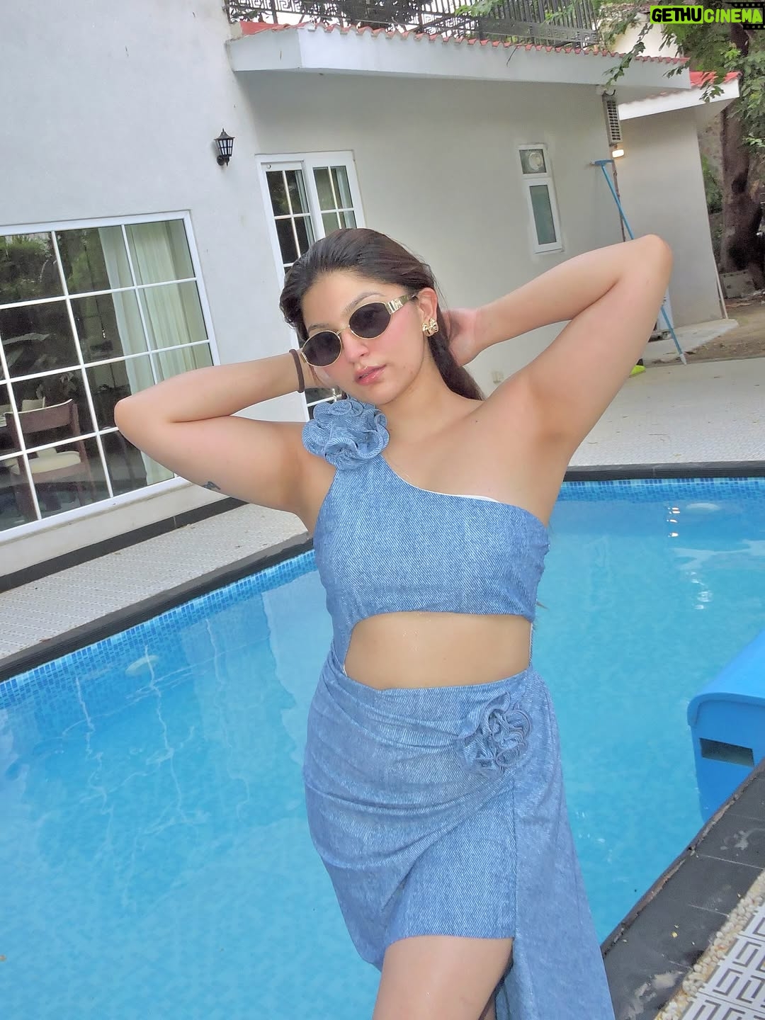 Akshita - 1.4K Likes - ageing like…something!! 25th 🩵🥂
Wearing @materialgbyprishakritika 

(25th birthday, Birthday Morning, Twenty Five, Birthday Behaviour, Poolside Spam)