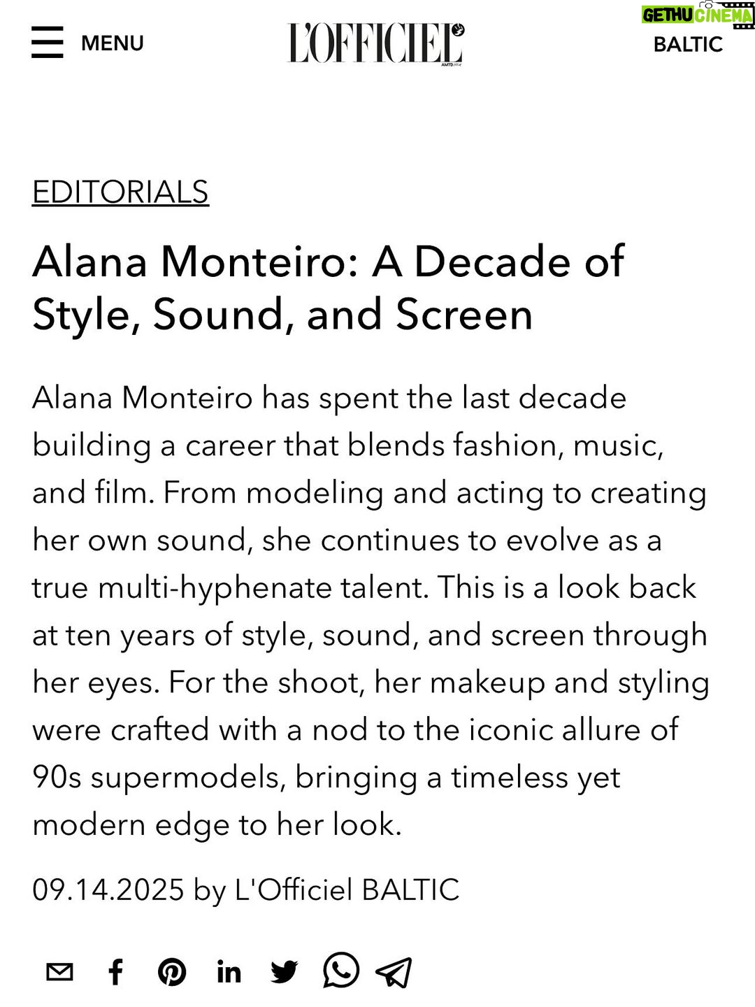 Alana Monteiro - 275.5K Likes - T H I S I S Y E A R 1️⃣0️⃣🎉 L’OFFICIEL SEPTEMBER 2025 COVER STORY 🖤 THE ANNIVERSARY ISSUE 💫🎊

TEAM CREDITS ⬇️
Photographer @liarosephotography
Styling @itsbriannamoon
Hair @yuli_beautyy 
Makeup @beautybyjazmin
Studio @soulcialta

WARDROBE 
Top @wyselondon
Belt @mintvelvet
Bag @dolcegabbana 
Gloves @portolanoproducts
Shoes @Ferragamo 
Jewelry Vintage Monet 

MAKEUP
Skincare @drdennisgross
Foundation & Concealer @makeupforever
Powder @hourglasscosmetics @hudabeauty
Contour @smashboxcosmetics 
Bronzer @narsissist 
Eyes @makeupbymario Master Mattes Palette
Lips @sephora Collection Lip Stain in 02