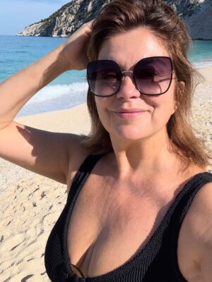 Amanda Lamb Instagram - Finally got to the beach I first saw over 25 years ago and never actually set foot on. Myrtos Beach in Kefalonia for a quick swim, followed by Fiskardo and Assos… now heading back to the @cunardcruiseline to head to Corfu tomorrow…. I love Greece and could happily grow old here…